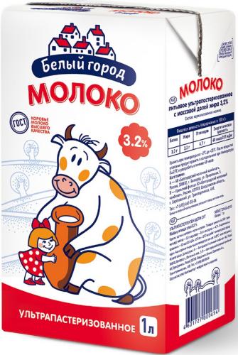 Молоко Белый город 3.2%, 1л БЗМЖ(16шт) - основное фото