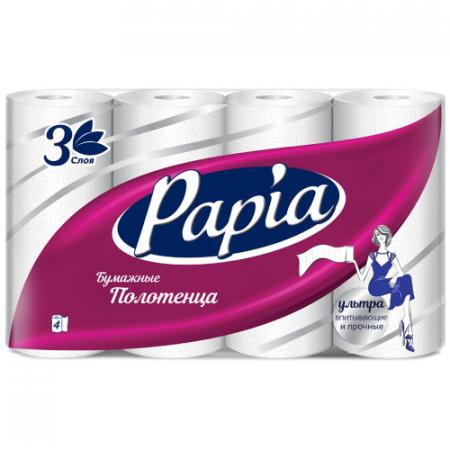 Бумажные полотенца PAPIA 3 слоя (4 шт.) - основное фото