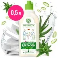 Средство для мытья посуды Synergetic Антибактериальное гипоаллергенное с ароматом алоэ, 500мл