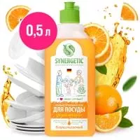 Средство для мытья посуды Synergetic Антибактериальное гипоаллергенное с ароматом апельсина, 500мл