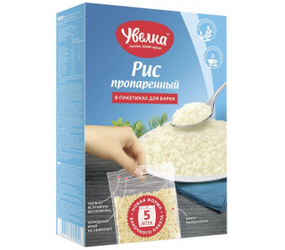 Рис пропаренный в пакетиках для варки (5*80г), 400г. Увелка - дополнительное фото