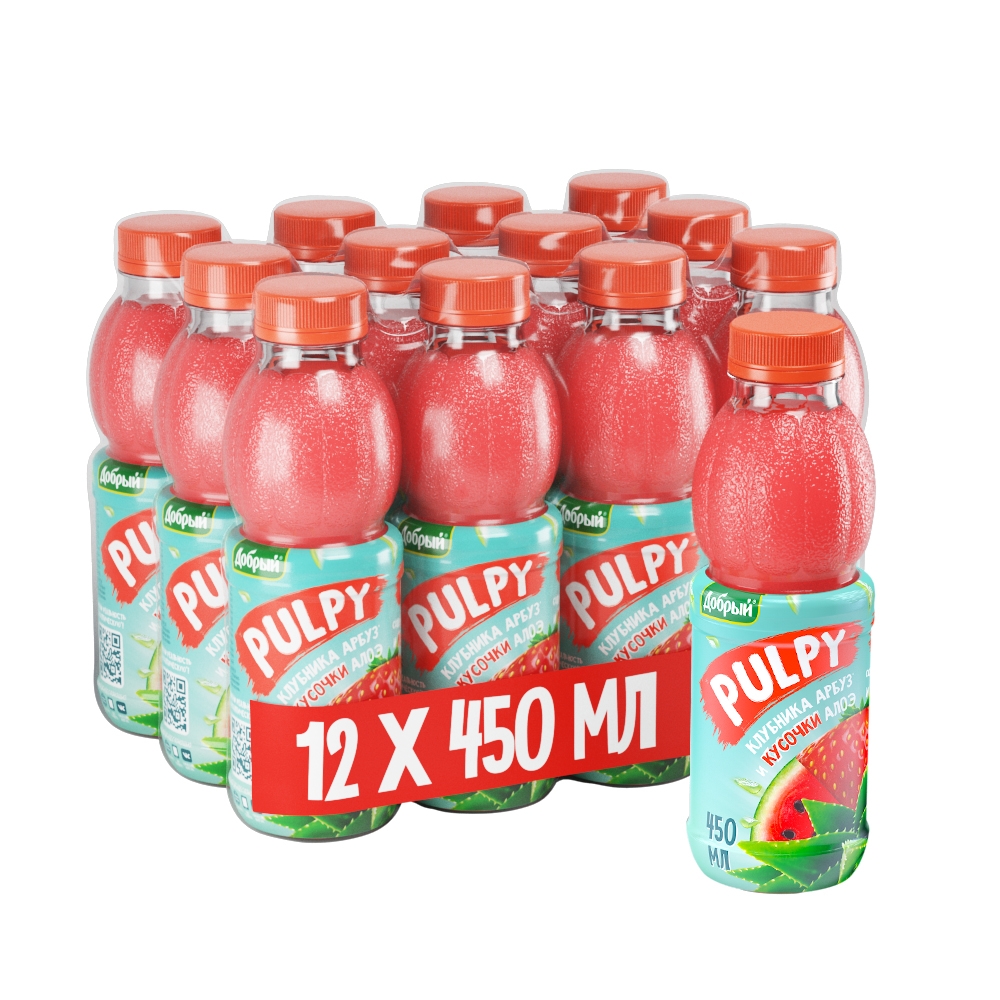 Напиток сокосодержащий Pulpy Клубника-Арбуз с кусочками алоэ, 450мл - дополнительное фото